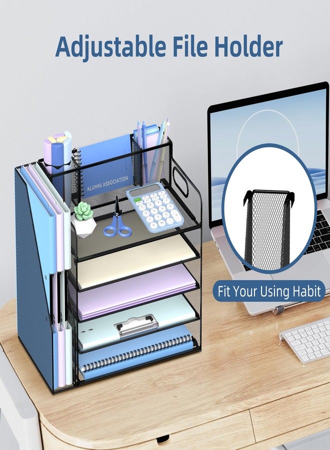 SUPEASY 5-Tier Paper Organizer for Desk with 3 Pen Holder and Magazine Holder, Paper Letter Tray Desk Organizer for Home, Office, School, Black - Image 2