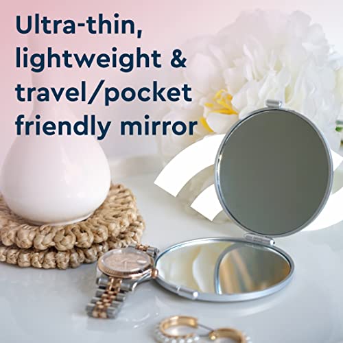 GUBB Travel Mirror Compact Cosmetic Bag Mirror for Women Magnifying Mirror for Makeup 5X - Silver - Compact in Size C71|Easy to Carry | Dual Side Mirror | Can be rotated to 180 Degrees - Image 3