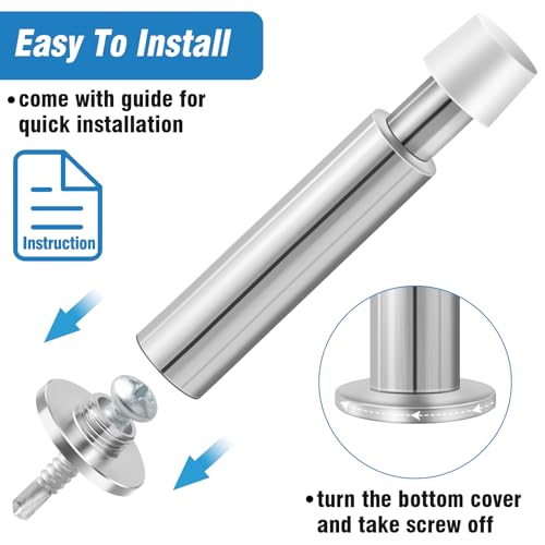 KOLAKO Door Stops 20 Pack Spring Door Stop 44 Inch Door Stoppers for Wall Long Doorstop with Rubber Bumper Baseboard Door Stopper for Bottom or Top Silver - Image 3