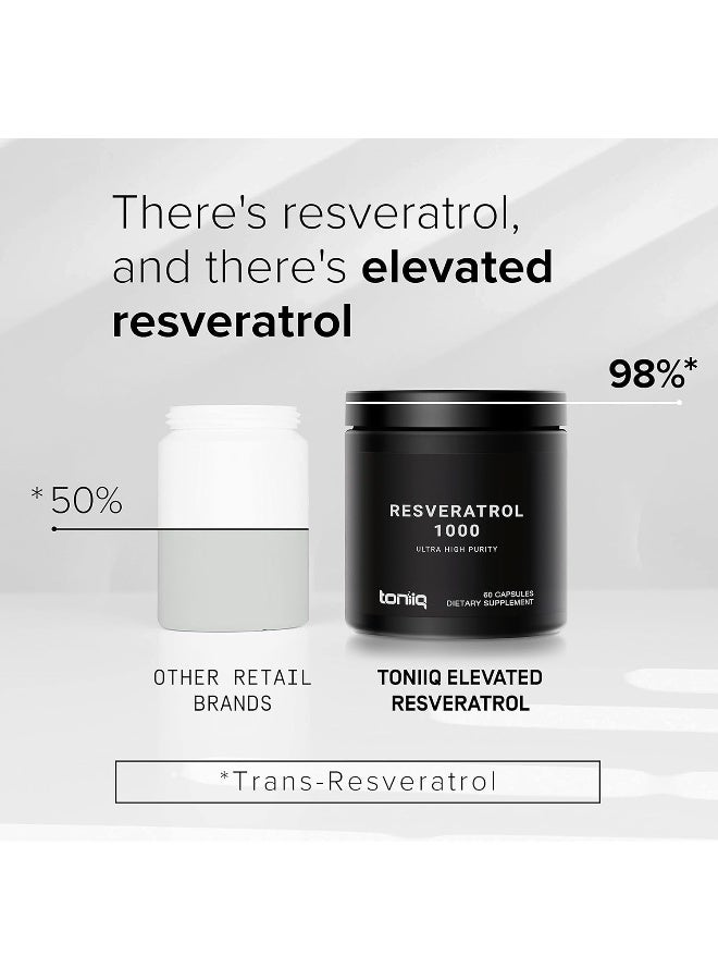 Toniiq تونياك ترانس ريسفيراترول 1000 ملغ - 98% نقي، عالي النقاء ومتوافر حيوياً - مستخلص جذور البوليجونوم - 60 كبسولة - Image 4