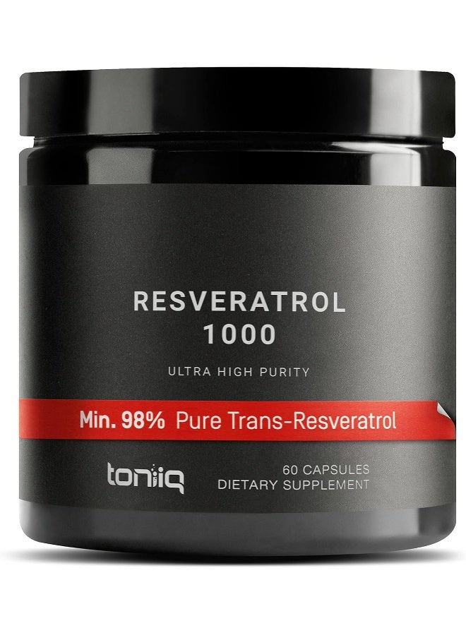 Toniiq تونياك ترانس ريسفيراترول 1000 ملغ - 98% نقي، عالي النقاء ومتوافر حيوياً - مستخلص جذور البوليجونوم - 60 كبسولة - Image 1