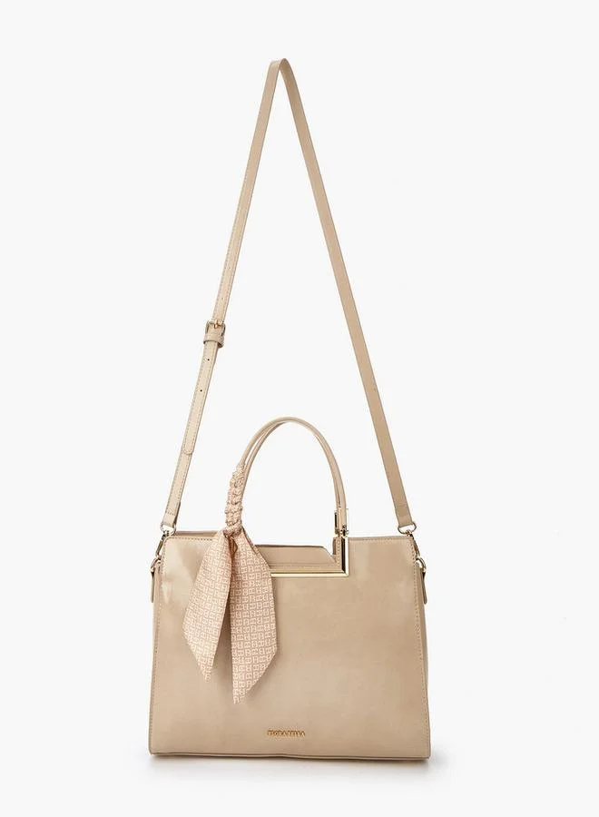 فلورا بيلا من شو إكسبرس Solid Tote Bag with Scarf Detail and Double Handle