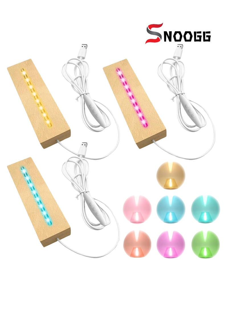 SNOOGG 14 Inch Wood LED Base Crystal Display Wood Rectangle Light Base Stand 16 Light Modes with Remote Control for 3D Crystal Glasses Resin Art Glasses and Bottles Pack of 3