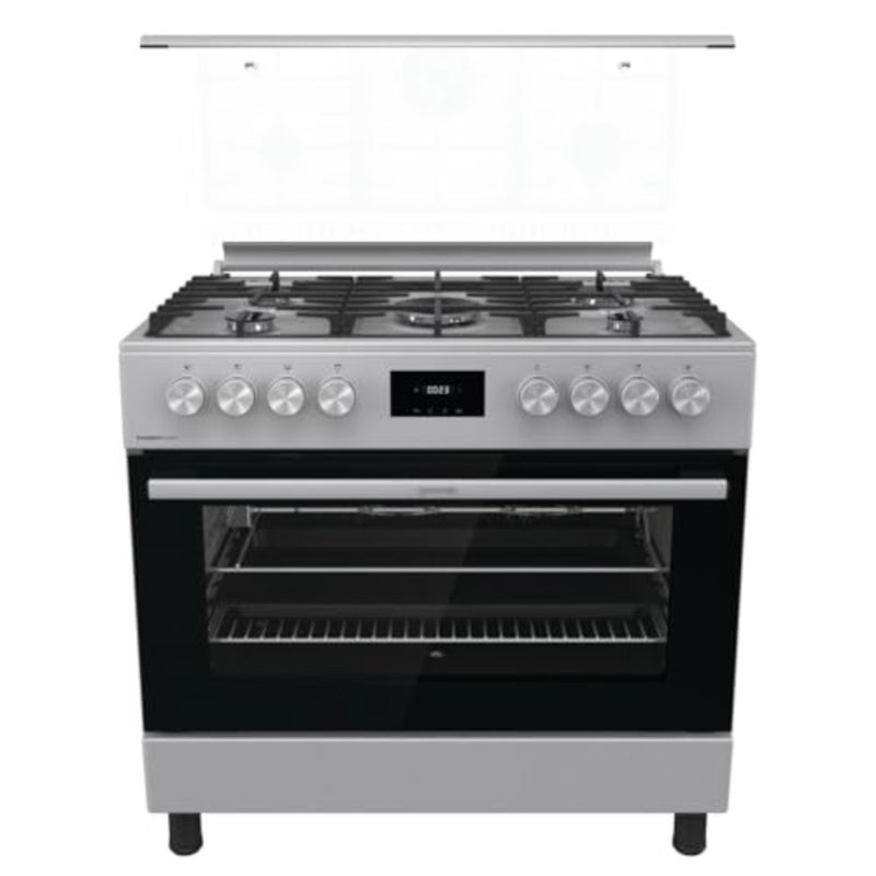 90 cm Freestanding Gas Cooker Stainless Steel, Black, Powerful 5-Burner Stove with Triple Ring Burner, 105L Fan-Assisted Oven, Catalytic Self-Cleaning - Image 1