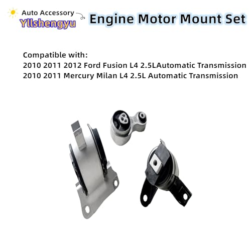 Yllshengyu 3Pcs Engine Motor Mount Kit Compatible with Fusion 2010 2011 2012/ Mercury Milan 2010 2011 L4 2.5L Automatic Transmission Replacement for A5556 A5740 3285 3216 3366 - Image 2