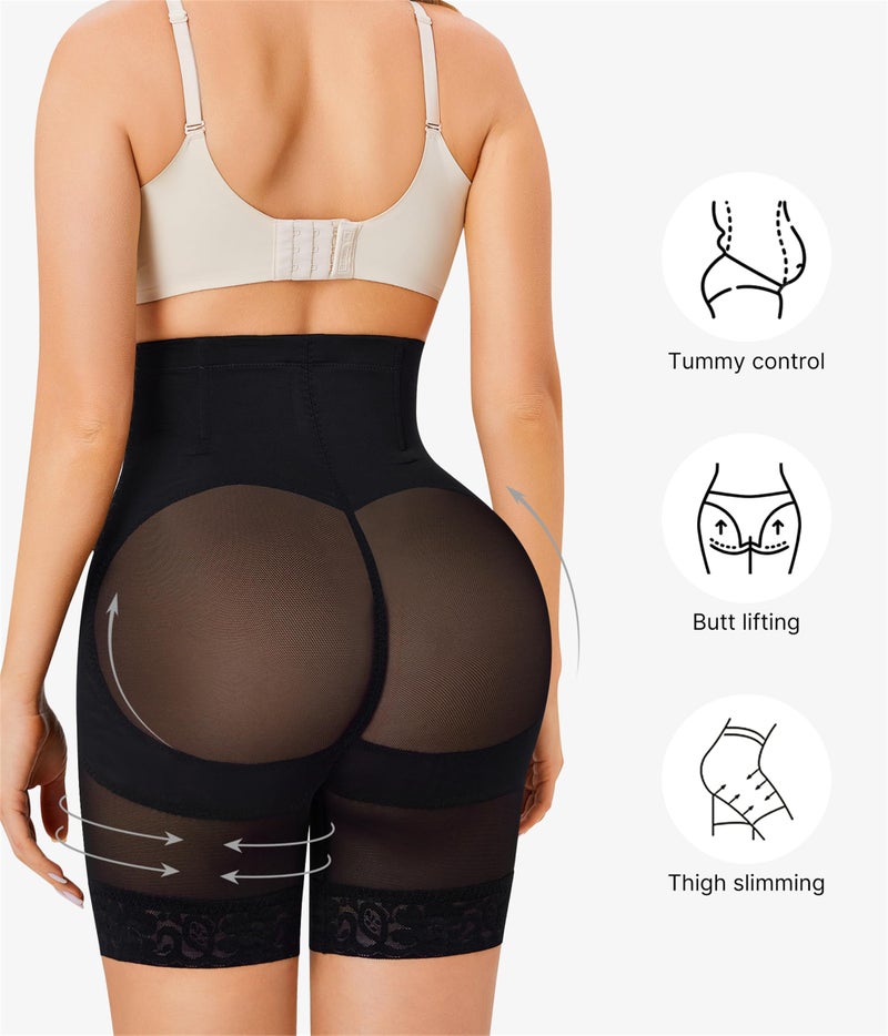 Nebility Shapewear Tummy Control Body Shaper High Waisted Butt Lifting Panties Shapewear Shorts Thigh Slimmer Black - Image 4