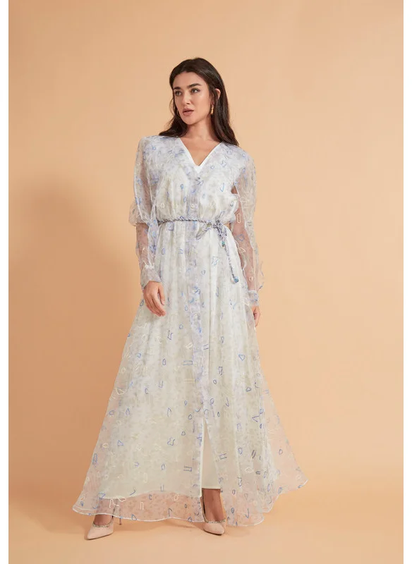 ذوق Floral Print Organza Maxi Dress