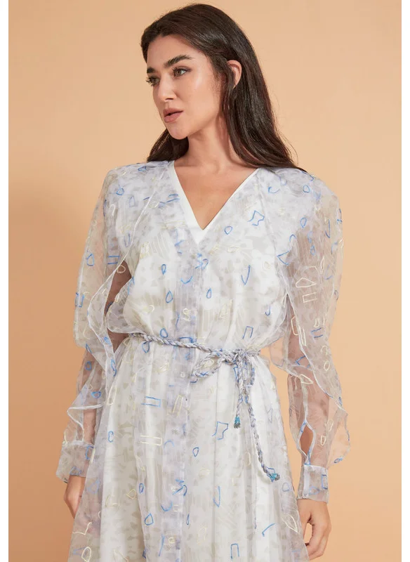 ذوق Floral Print Organza Maxi Dress