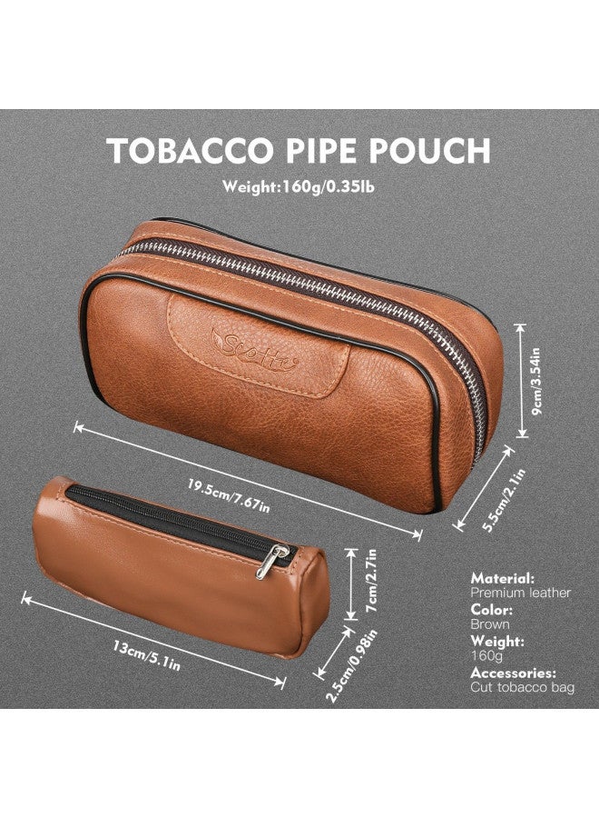 Scotte Smoking Pipe, Leather Pipe Pouch Pear Wood Pipe Accessories(Scraper/Stand/Filter Element/Filter Ball/Small Bag/Box) (Brown)  - Image 3