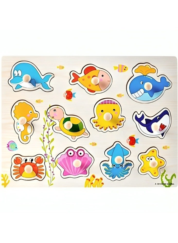 Pairing Maze & Assemble Wooden Puzzles for Toddlers, Jigsaw Shape Matching, Teacher Parents Early Learning Support Tools, Montessori Motor Skill Development Toys (Ocean Animals Pattern)  - Image 1