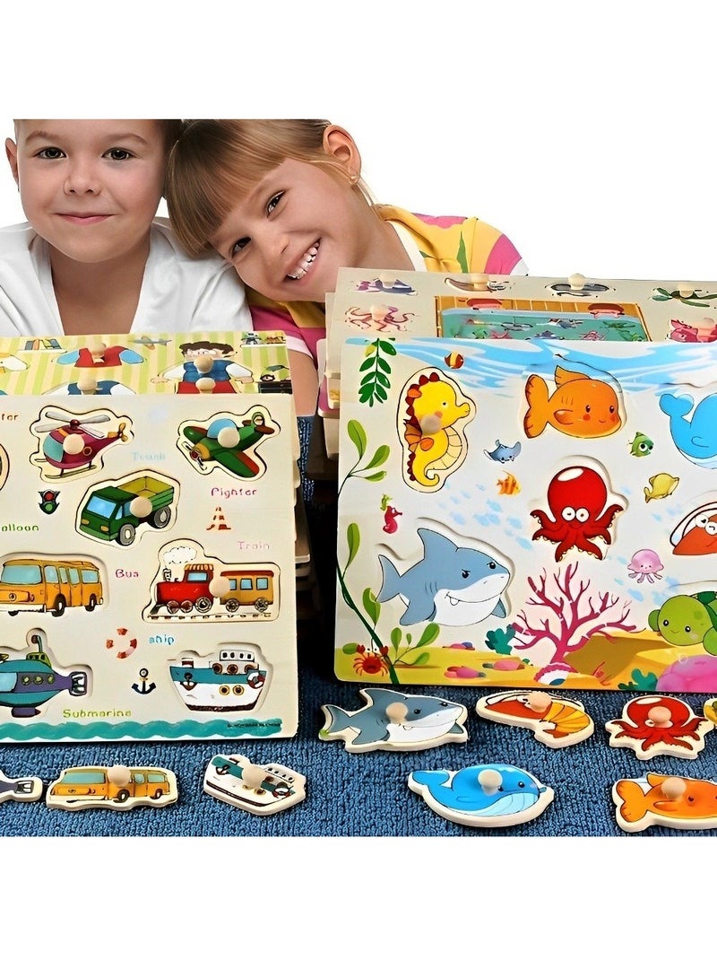 Pairing Maze & Assemble Wooden Puzzles for Toddlers, Jigsaw Shape Matching, Teacher Parents Early Learning Support Tools, Montessori Motor Skill Development Toys (Ocean Animals Pattern)  - Image 2