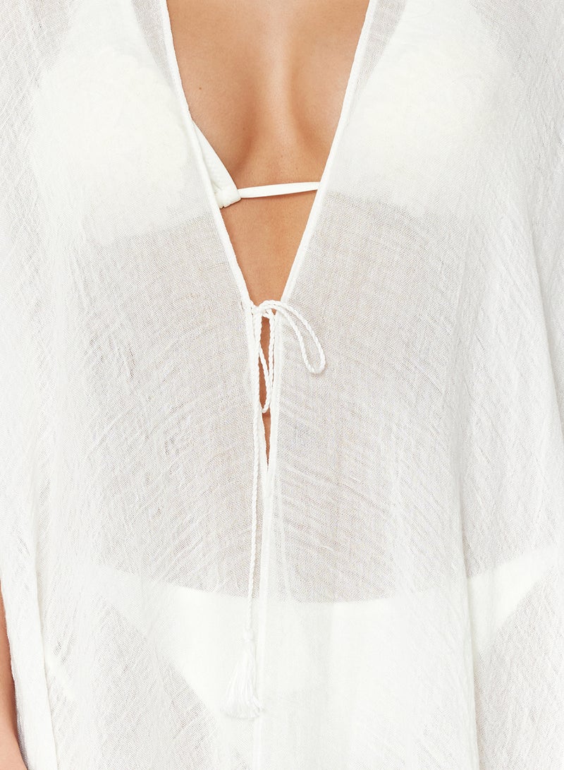 trendyol Ecru Woven Tassel Midi Beach Kimono&Kaftan Tbess24Km00057 - Image 4