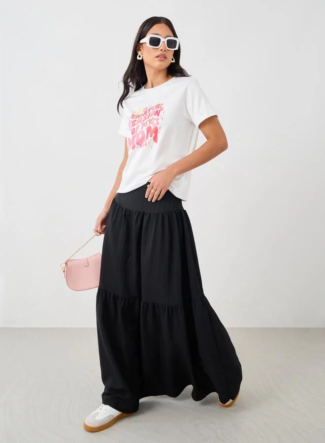 تايك تو Take Two Slogan Print Round Neck T-Shirt