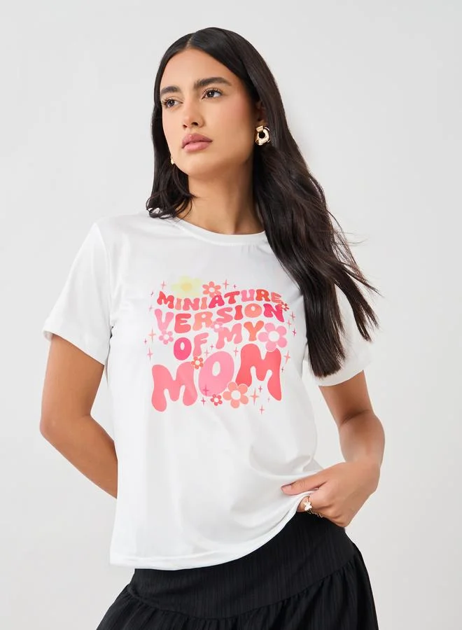 تايك تو Take Two Slogan Print Round Neck T-Shirt