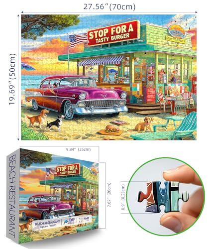 Blueforest Vintage Beach Hamburger Store 1000 Piece Puzzle for Adults Teens Challenging Retro Diner Jigsaw with Coastal Decor GiftReady Wall Art for Game Nights - Image 5