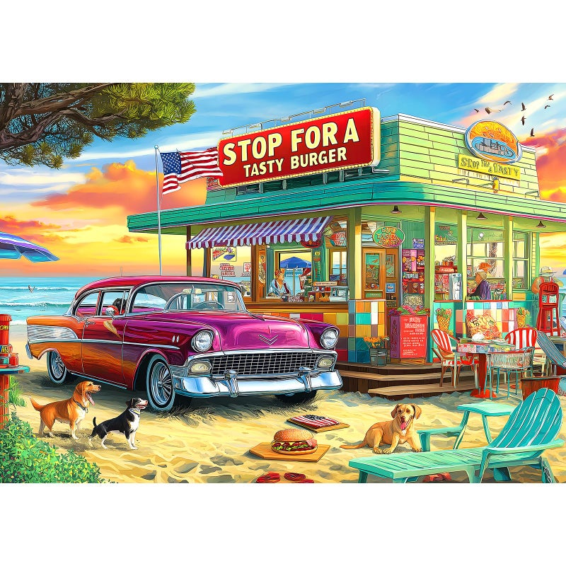 Blueforest Vintage Beach Hamburger Store 1000 Piece Puzzle for Adults Teens Challenging Retro Diner Jigsaw with Coastal Decor GiftReady Wall Art for Game Nights - Image 3
