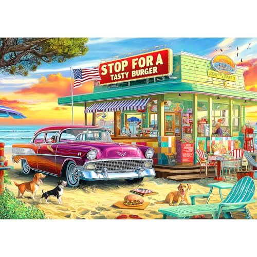 Blueforest Vintage Beach Hamburger Store 1000 Piece Puzzle for Adults Teens Challenging Retro Diner Jigsaw with Coastal Decor GiftReady Wall Art for Game Nights - Image 1