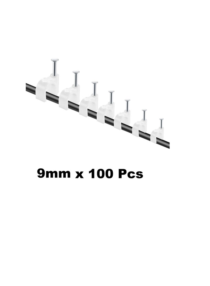 Electrical Cable Wire Round Clips, Steel Nails Tacks Holder for Organizing Electric Wires Cables Lines - White (9mm - 100Pcs) - Image 2