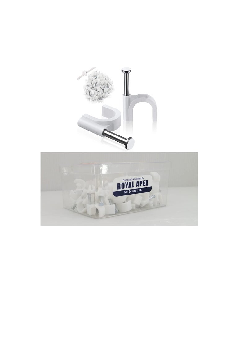 Electrical Cable Wire Round Clips, Steel Nails Tacks Holder for Organizing Electric Wires Cables Lines - White (9mm - 100Pcs) - Image 1