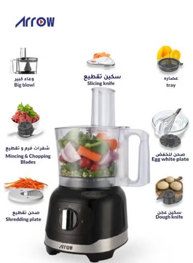 Arrow 8-in-1 Food Processor, 2.4L, 800W | Blender, Chopper, Shredder, Slicer, Dough Maker | Black & Grey Color | Versatile Kitchen Tool for Chopping, Slicing, and Kneading | Model Name: RO-07FPD - Image 3