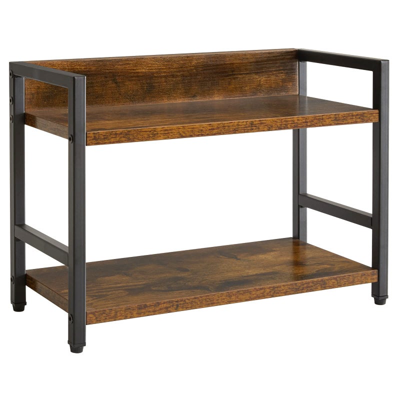 IBUYKE 2Tier Spice Rack Industrial Counter Shelf Desktop Storage Organizer Standing Seasoning Rack for Countertop Kitchen Office Living Room Desktop Rustic Brown UTLJ002H