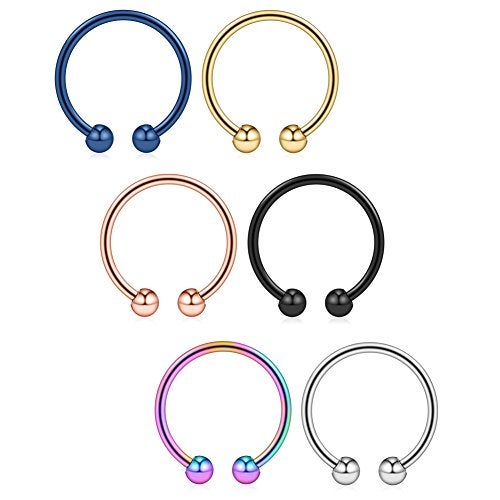 Ruifan 6PCS 316L Surgical Steel Non-Piercing Fake Faux Clip On Septum Nose Hoop Ring Body Jewelry Piercing Unisex 20 Gauge 5/16"(8mm) - Mix Color - Image 5