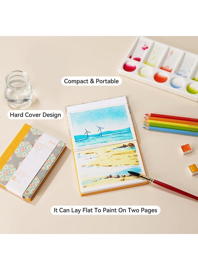 Arrtx Watercolor Journal, 5.35x3.86, 140 LB, 300 GSM, 100% Cotton Paper, Hot Press, 20 Sheets, Hardcover Watercolor Sketchbook for Use As Travel Notebook for Artists Adults Students - Image 5