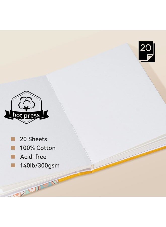 Arrtx Watercolor Journal, 5.35x3.86, 140 LB, 300 GSM, 100% Cotton Paper, Hot Press, 20 Sheets, Hardcover Watercolor Sketchbook for Use As Travel Notebook for Artists Adults Students - Image 3