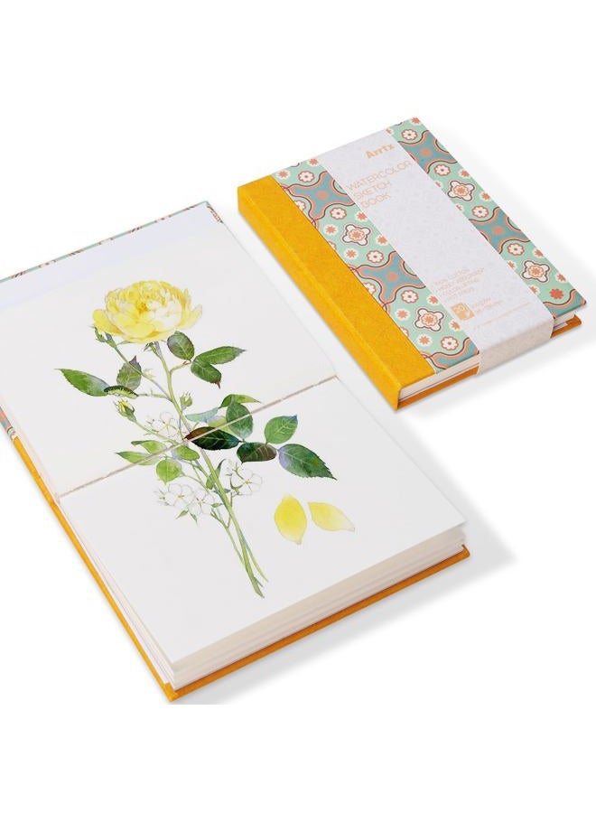 Arrtx Watercolor Journal, 5.35x3.86, 140 LB, 300 GSM, 100% Cotton Paper, Hot Press, 20 Sheets, Hardcover Watercolor Sketchbook for Use As Travel Notebook for Artists Adults Students - Image 1