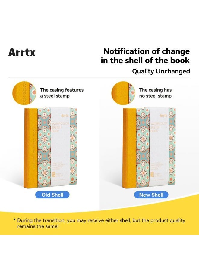 Arrtx Watercolor Journal, 5.35x3.86, 140 LB, 300 GSM, 100% Cotton Paper, Hot Press, 20 Sheets, Hardcover Watercolor Sketchbook for Use As Travel Notebook for Artists Adults Students - Image 2