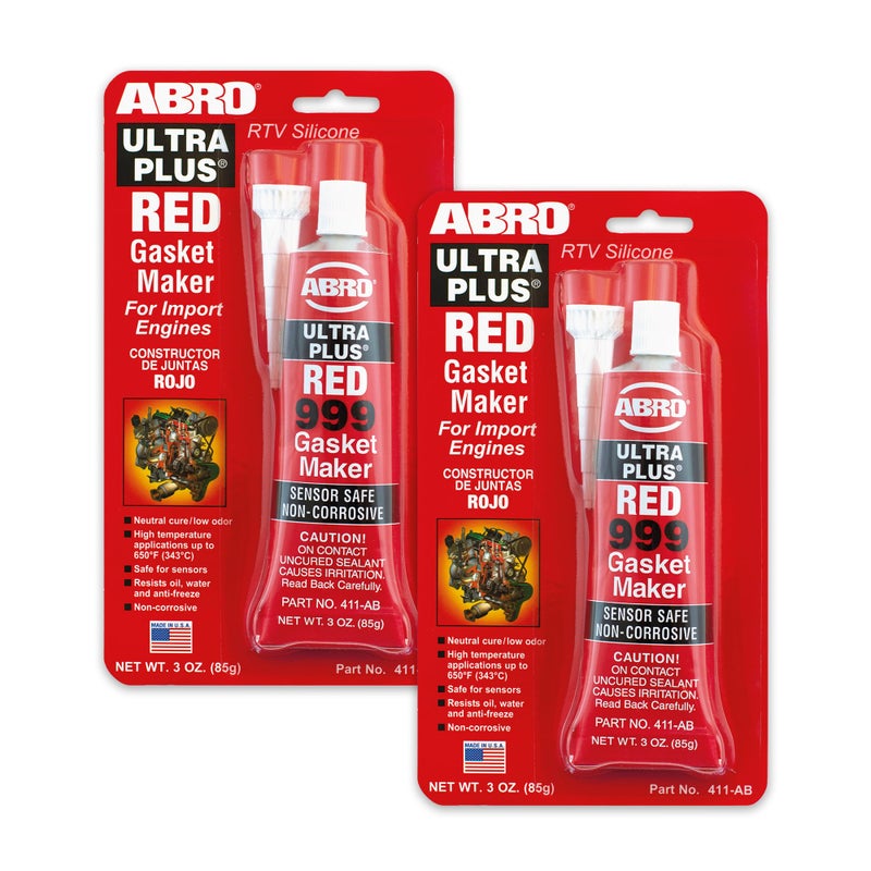 ABRO Ultra Plus 999 RTV Silicone Sealant and Gasket Maker, for Import Engines, Sensor Safe, Non-Corrosive, High Temp Silicone Sealant, 650 Degrees F, 3 oz. Tube - Red - Image 1