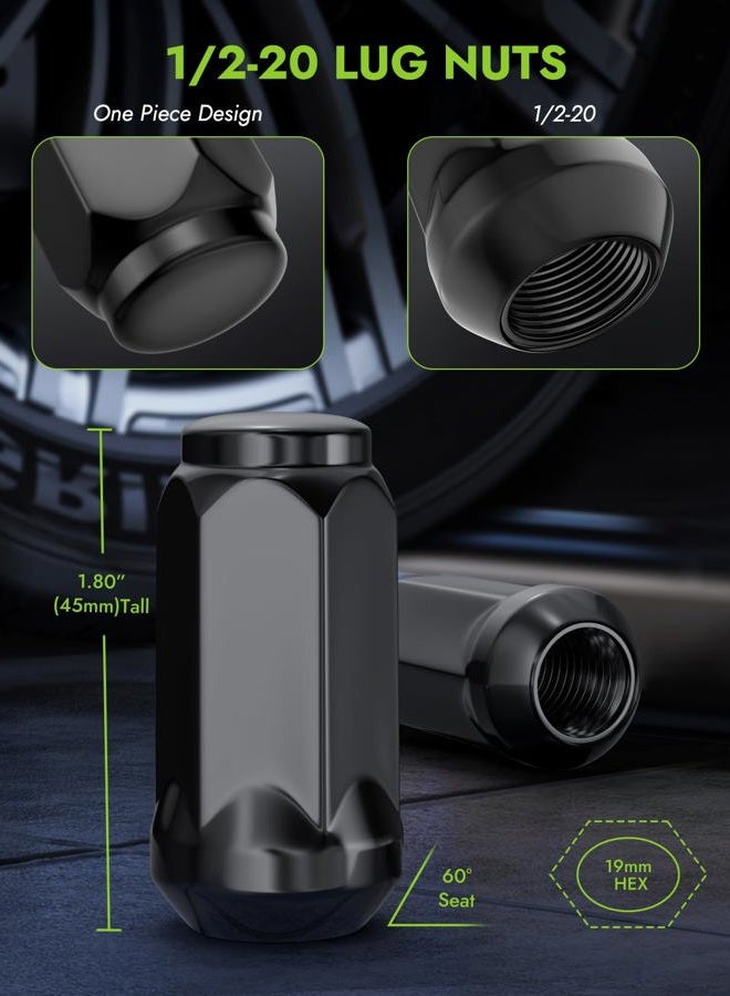 AUTOPTIM 1/2-20 Lug Nuts - Replacement for Ford Explorer Jeep Grand Cherokee Wrangler Liberty Commander Lincoln MKX and More Black 20PCS Aftermarket Wheel One Piece Closed End Long Nut - Image 2
