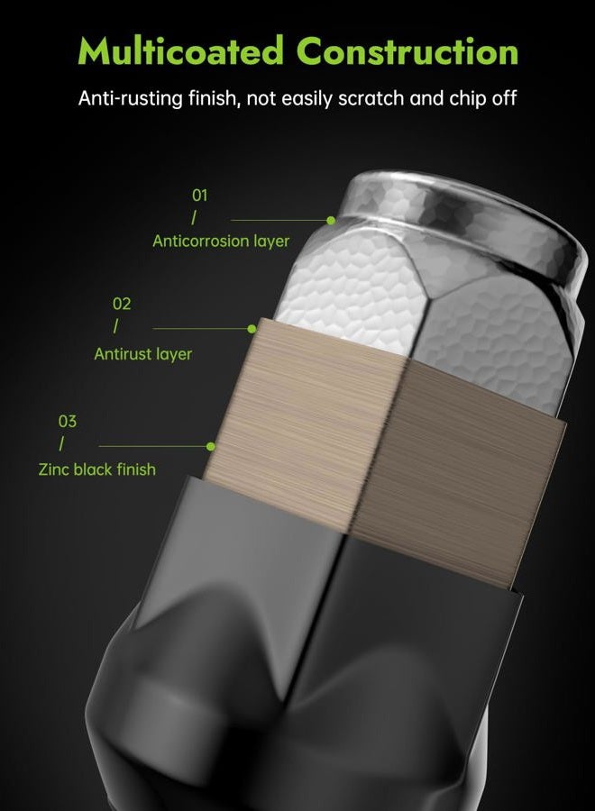 AUTOPTIM 1/2-20 Lug Nuts - Replacement for Ford Explorer Jeep Grand Cherokee Wrangler Liberty Commander Lincoln MKX and More Black 20PCS Aftermarket Wheel One Piece Closed End Long Nut - Image 4