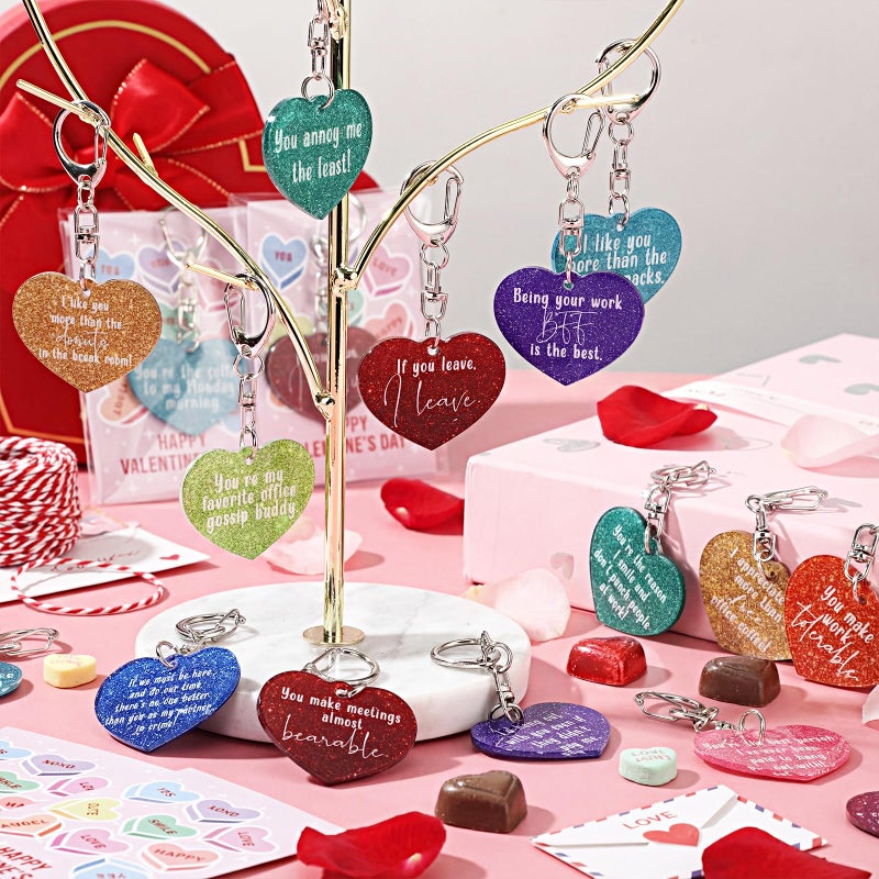 Kenning 40 Sets Valentine Day Gifts for Coworkers Bulk Glitter Heart Shaped Keychain and Valentine Cards for Valentines Party Favors - Image 5