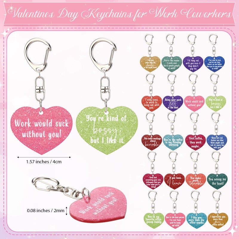 Kenning 40 Sets Valentine Day Gifts for Coworkers Bulk Glitter Heart Shaped Keychain and Valentine Cards for Valentines Party Favors - Image 2