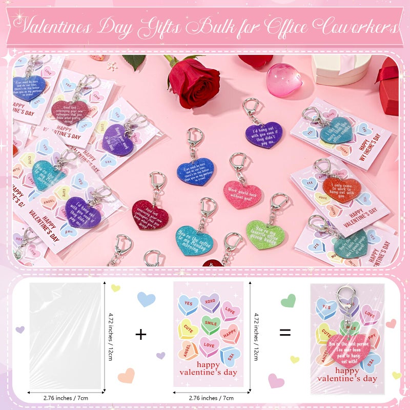 Kenning 40 Sets Valentine Day Gifts for Coworkers Bulk Glitter Heart Shaped Keychain and Valentine Cards for Valentines Party Favors - Image 3