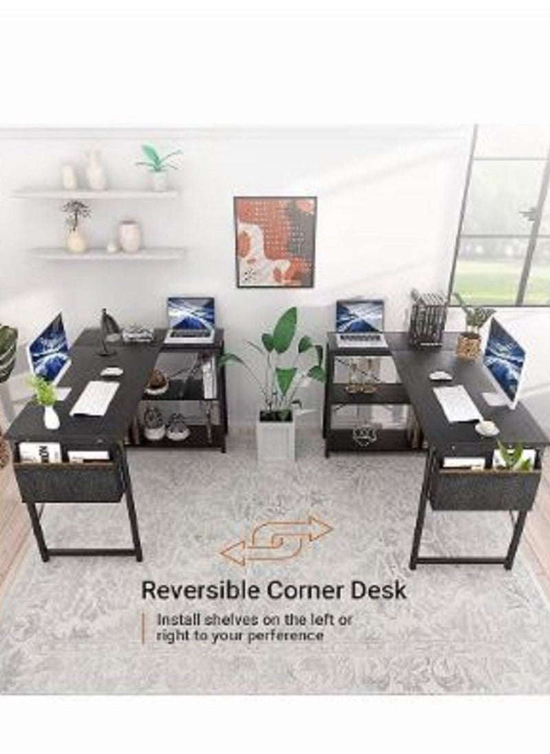 AGD - L Shaped Computer Desk, 47 Inch L-Shaped Corner Desk with Reversible Storage Shelves for Home Office Workstation, Modern Simple Style Writing Desk Table with Storage Bag - Image 1