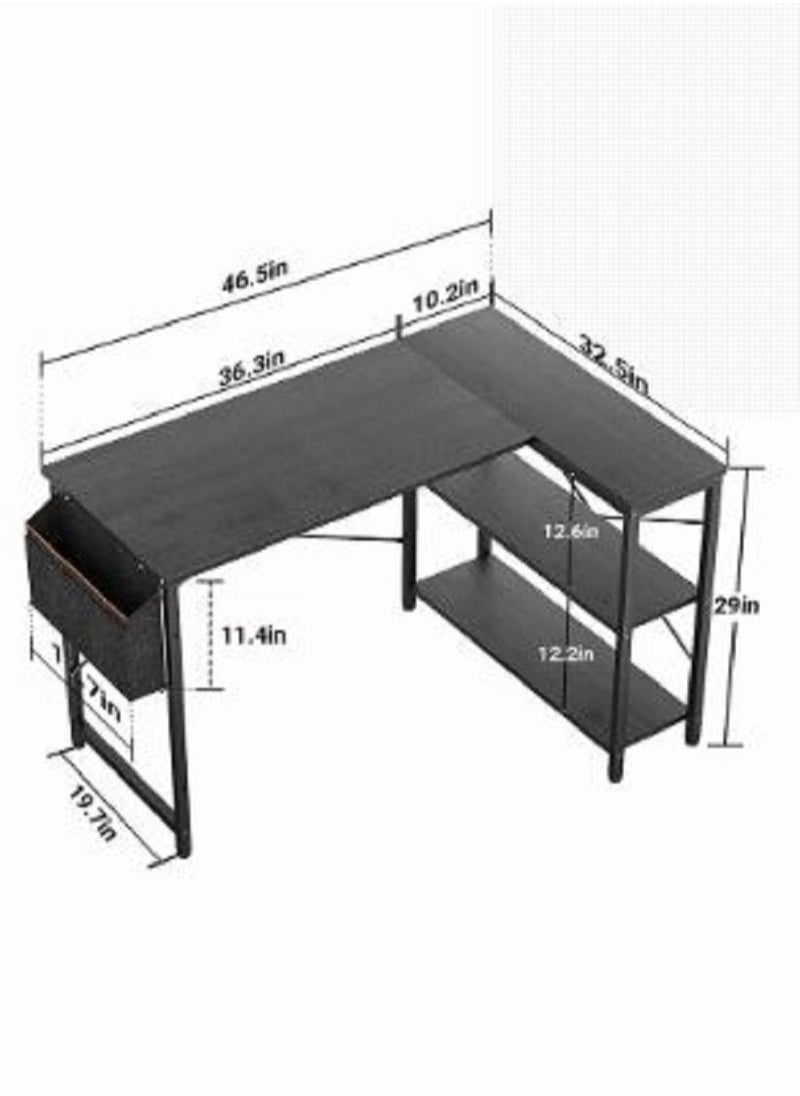 AGD - L Shaped Computer Desk, 47 Inch L-Shaped Corner Desk with Reversible Storage Shelves for Home Office Workstation, Modern Simple Style Writing Desk Table with Storage Bag - Image 1