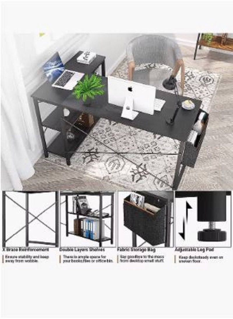 AGD - L Shaped Computer Desk, 47 Inch L-Shaped Corner Desk with Reversible Storage Shelves for Home Office Workstation, Modern Simple Style Writing Desk Table with Storage Bag - Image 1