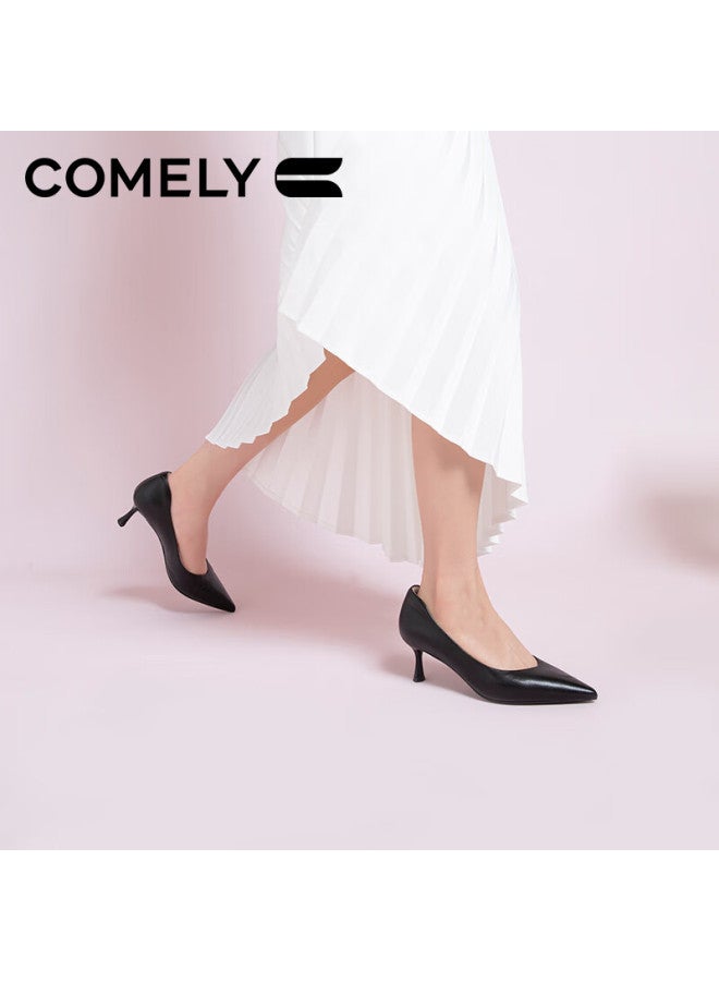 Comely Women's High Heel Shoes Pointed Toe Single Shoes With Soft Sole Fashion Simple Professional Work Shoes Black Size 39 - Image 4