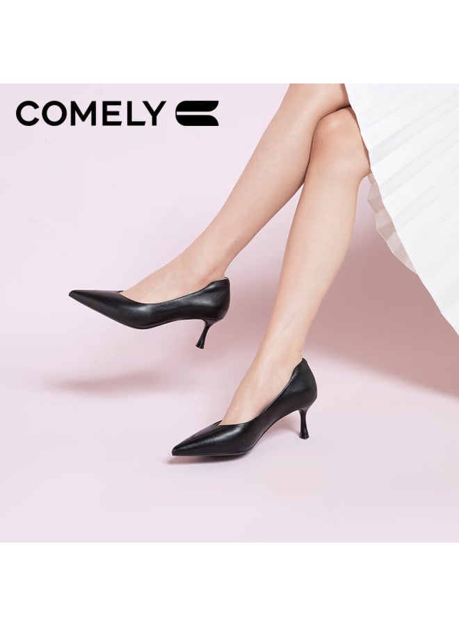 Comely Women's High Heel Shoes Pointed Toe Single Shoes With Soft Sole Fashion Simple Professional Work Shoes Black Size 39 - Image 3
