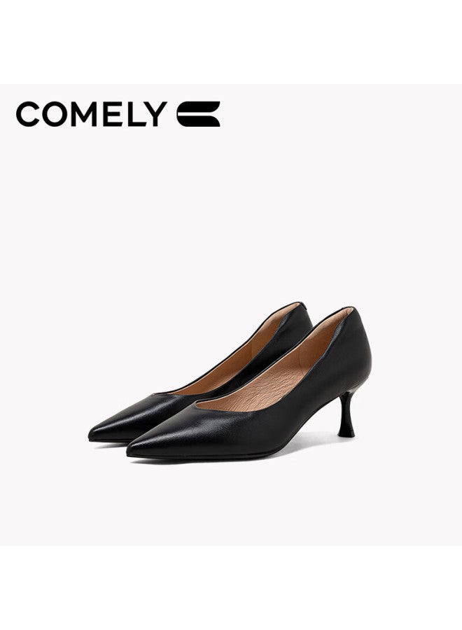 Comely Women's High Heel Shoes Pointed Toe Single Shoes With Soft Sole Fashion Simple Professional Work Shoes Black Size 39 - Image 1