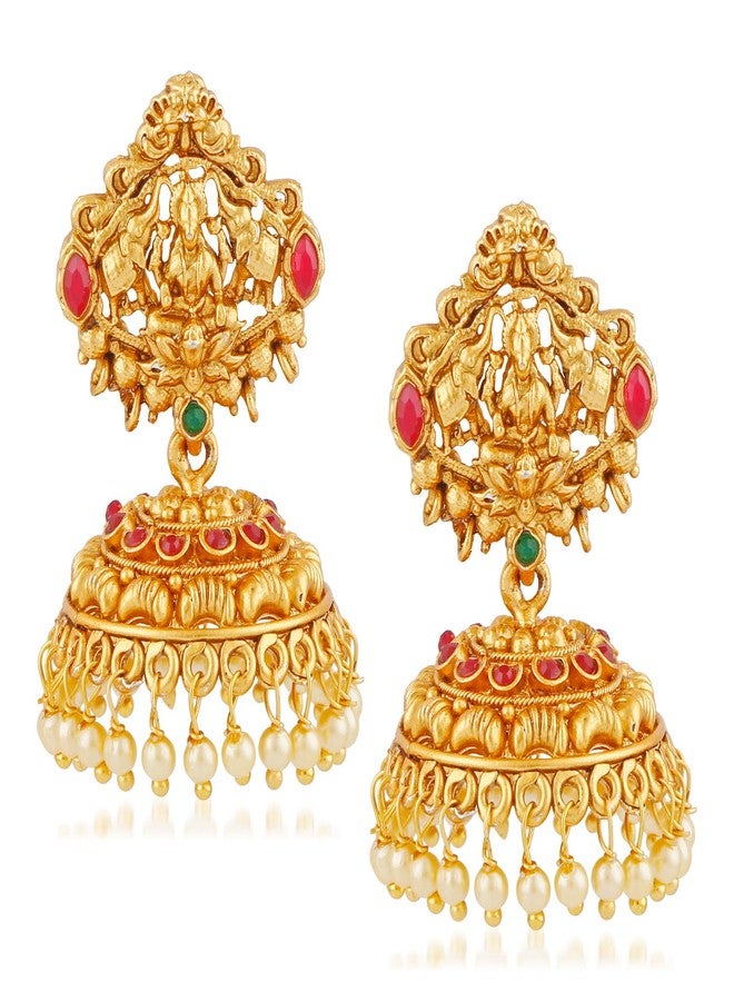 MEENAZ Temple Jewellery Sets Traditional Matt Gold Pearl Ruby Green Laxmi Jhumka/Jhumki Earrings for Women/Girls-Jhumki earrings-349 - Image 1