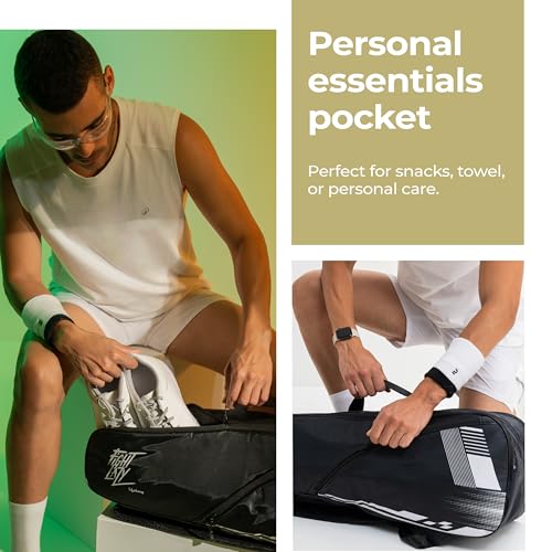 Lifelong Polyester Badminton Kit Bag for Men & Women,Dual Compartment,Personal Care Pouch,Water-Resistant Sports Bag with Soft Pads & Adjustable Strap for Badminton,Gym & Outdoor Use(Black & White) - Image 5
