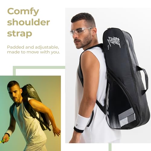 Lifelong Polyester Badminton Kit Bag for Men & Women,Dual Compartment,Personal Care Pouch,Water-Resistant Sports Bag with Soft Pads & Adjustable Strap for Badminton,Gym & Outdoor Use(Black & White) - Image 3