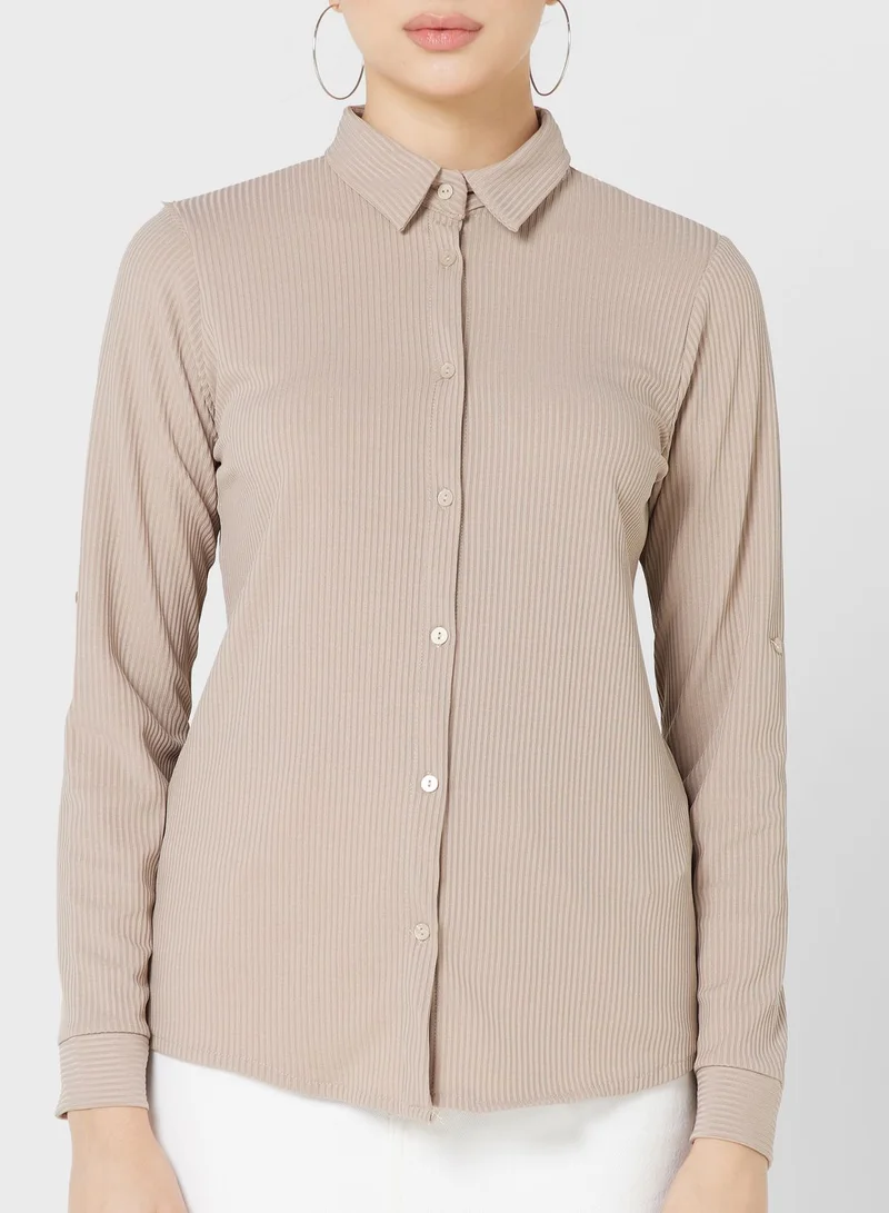 trendyol Ribbed Button Down Shirt