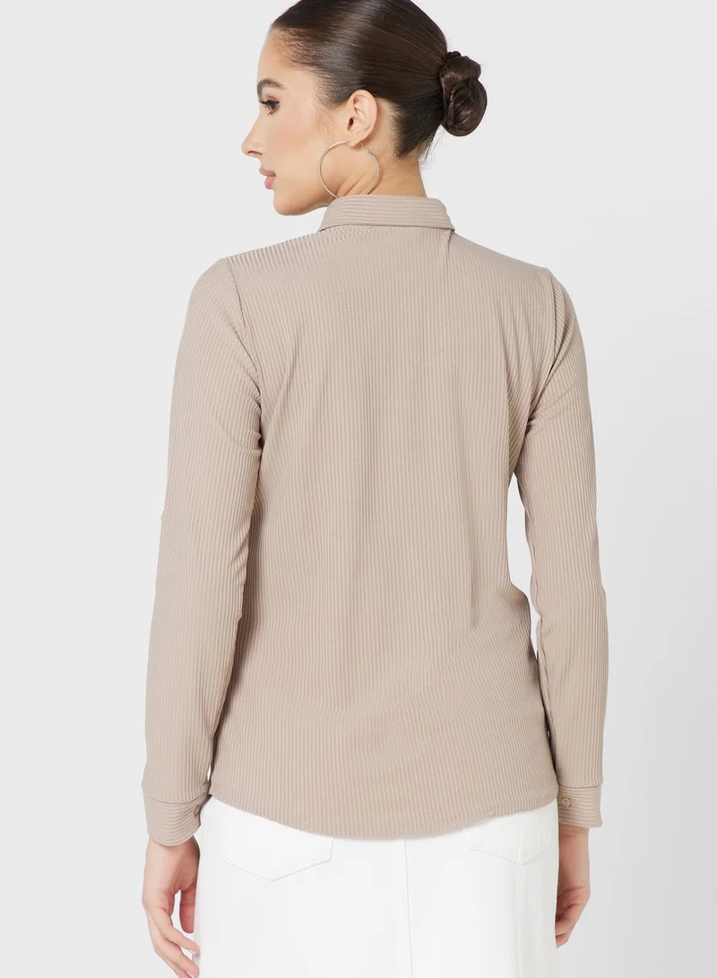 trendyol Ribbed Button Down Shirt