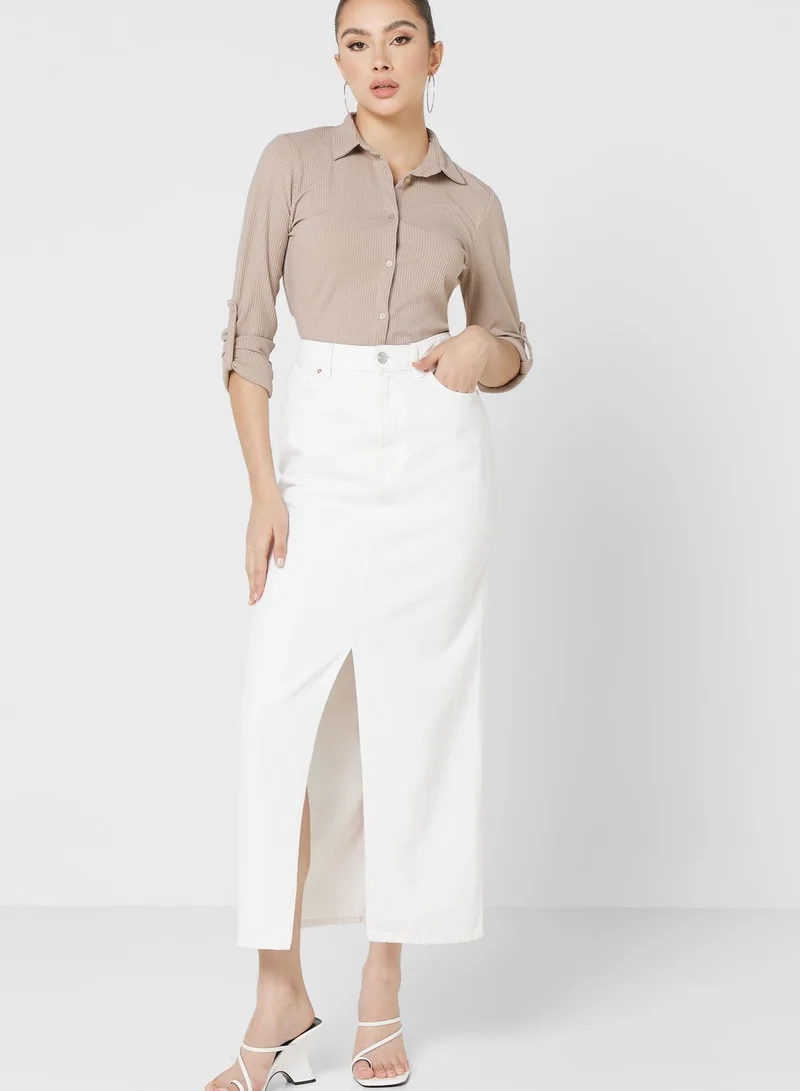 trendyol Ribbed Button Down Shirt