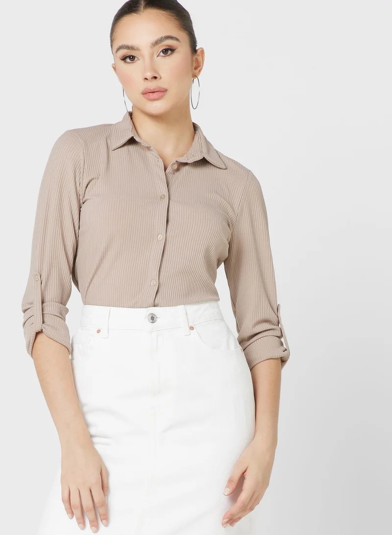 trendyol Ribbed Button Down Shirt
