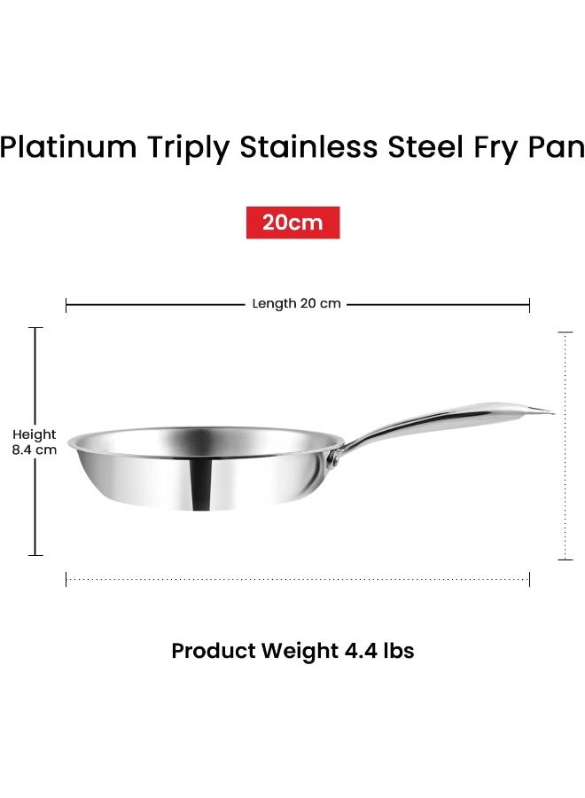 Platinum Triply Stainless Steel Fry Pan/Sautepan/Skillet/Egg Pan 20 cm